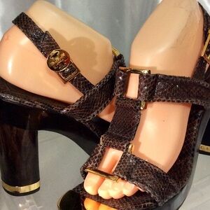 Tory Burch snake skin block heel